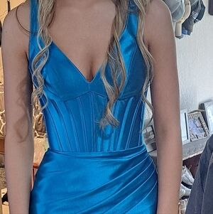 Sherri HIill Size 0 Peacock Satin Prom Dress